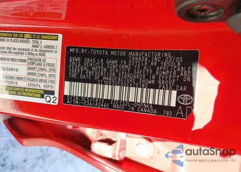 2005 Toyota Matrix Xr z USA, uszkodzony, nr VIN 2T1KR32E05C470180